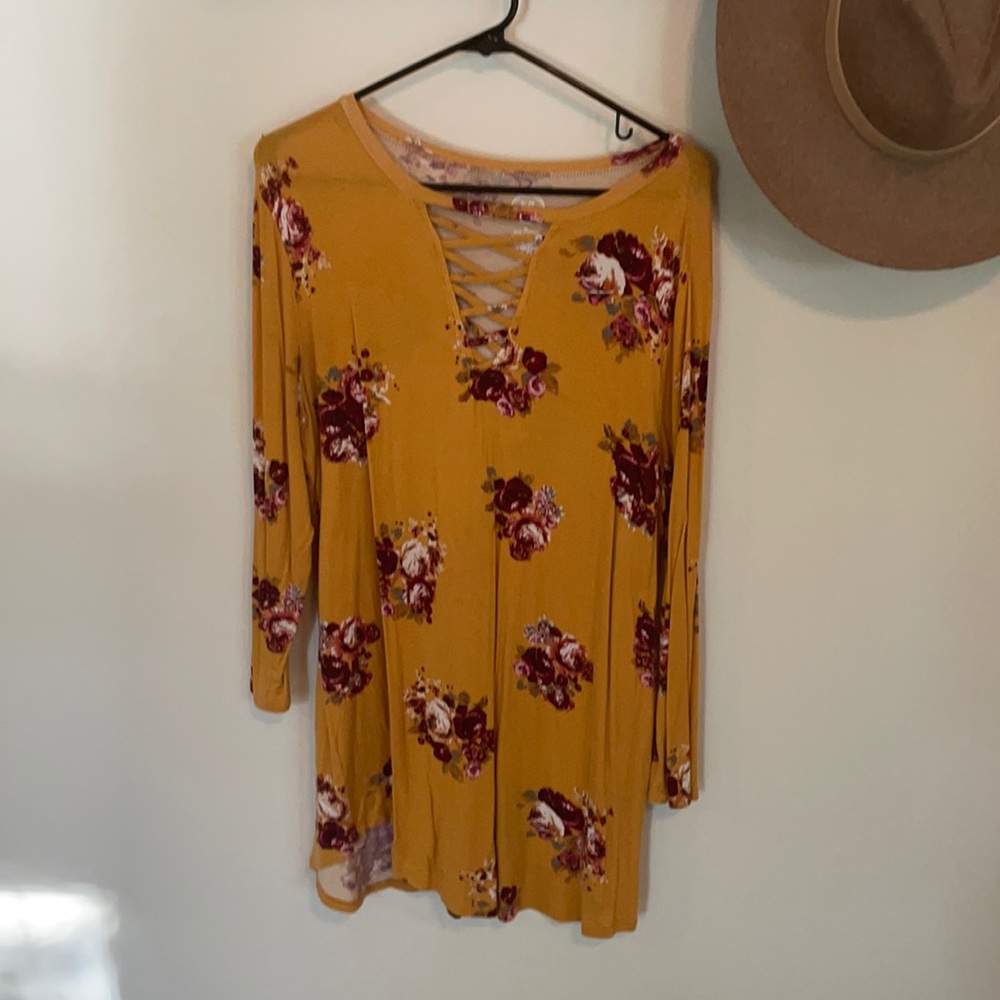 Mustard floral top. Maurices